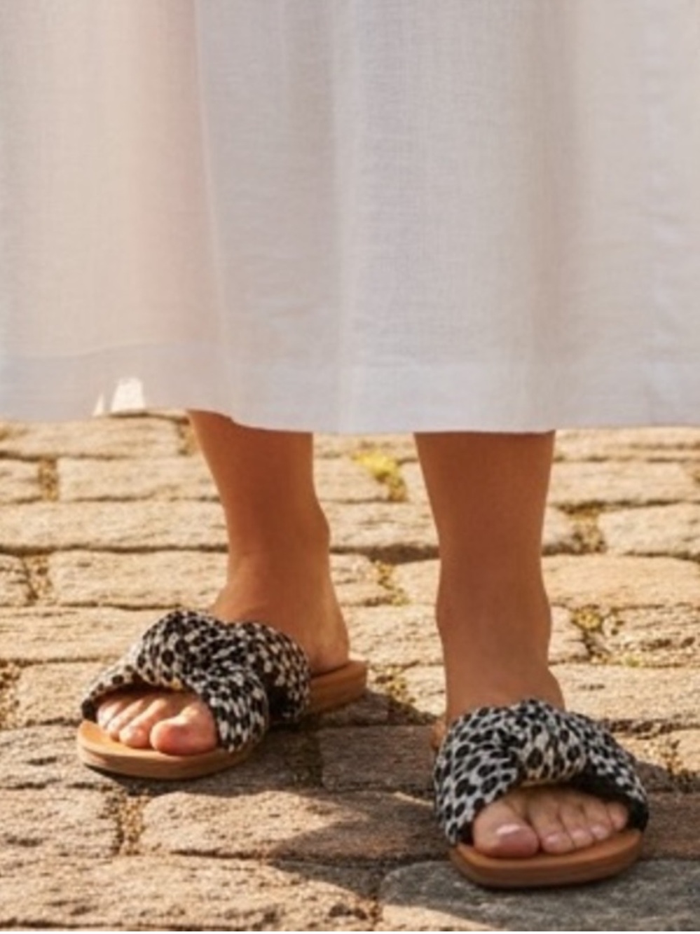 Women's Animal Print Ruched Bow Sandals- 11